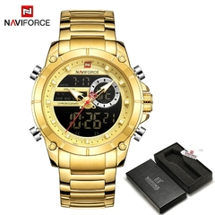 #04 - NAVIFORCE Luxury Original Men Sports Wrist Watch Gold Quartz Steel Waterproof Dual Display Clock Watches Relogio Masculino 9163 - loja online