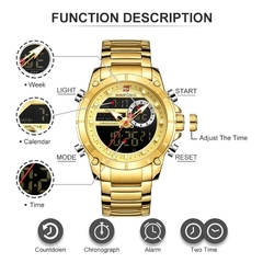 #04 - NAVIFORCE Luxury Original Men Sports Wrist Watch Gold Quartz Steel Waterproof Dual Display Clock Watches Relogio Masculino 9163