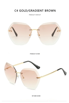 #107 - 2022 New Fashion Brand Design Vintage Rimless Pilot Sunglasses Women Retro Cutting Lens Gradient Sun Glasses Female UV400 - loja online