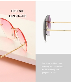 #107 - 2022 New Fashion Brand Design Vintage Rimless Pilot Sunglasses Women Retro Cutting Lens Gradient Sun Glasses Female UV400 - loja online