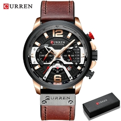 #00 - CURREN Casual Sport Watches for Men Top Brand Luxury Military Leather Wrist Watch Man Clock Fashion Chronograph Wristwatch - Petiscas da Shopee