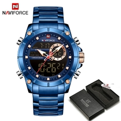 #04 - NAVIFORCE Luxury Original Men Sports Wrist Watch Gold Quartz Steel Waterproof Dual Display Clock Watches Relogio Masculino 9163