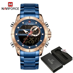 #04 - NAVIFORCE Luxury Original Men Sports Wrist Watch Gold Quartz Steel Waterproof Dual Display Clock Watches Relogio Masculino 9163 - Petiscas da Shopee