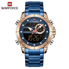 #04 - NAVIFORCE Luxury Original Men Sports Wrist Watch Gold Quartz Steel Waterproof Dual Display Clock Watches Relogio Masculino 9163 - loja online