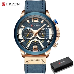 #00 - CURREN Casual Sport Watches for Men Top Brand Luxury Military Leather Wrist Watch Man Clock Fashion Chronograph Wristwatch - Petiscas da Shopee