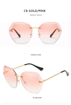 #107 - 2022 New Fashion Brand Design Vintage Rimless Pilot Sunglasses Women Retro Cutting Lens Gradient Sun Glasses Female UV400 - Petiscas da Shopee