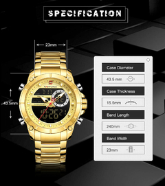 #04 - NAVIFORCE Luxury Original Men Sports Wrist Watch Gold Quartz Steel Waterproof Dual Display Clock Watches Relogio Masculino 9163 - Petiscas da Shopee