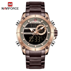 Imagem do #04 - NAVIFORCE Luxury Original Men Sports Wrist Watch Gold Quartz Steel Waterproof Dual Display Clock Watches Relogio Masculino 9163