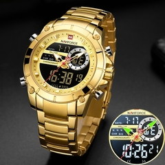 #04 - NAVIFORCE Luxury Original Men Sports Wrist Watch Gold Quartz Steel Waterproof Dual Display Clock Watches Relogio Masculino 9163 - Petiscas da Shopee