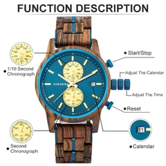 BOBOBIRD Wooden Men's Watch Top New Japanese Miyota Sports Chronograph Calendar Wristwatch Engraved Gift Box Relogio Masculino na internet