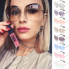 #107 - 2022 New Fashion Brand Design Vintage Rimless Pilot Sunglasses Women Retro Cutting Lens Gradient Sun Glasses Female UV400