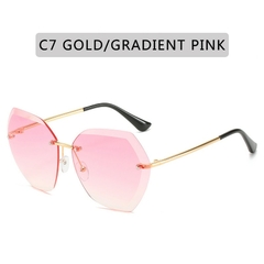 #107 - 2022 New Fashion Brand Design Vintage Rimless Pilot Sunglasses Women Retro Cutting Lens Gradient Sun Glasses Female UV400 - loja online