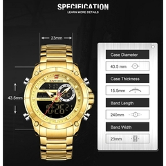 #04 - NAVIFORCE Luxury Original Men Sports Wrist Watch Gold Quartz Steel Waterproof Dual Display Clock Watches Relogio Masculino 9163 - comprar online