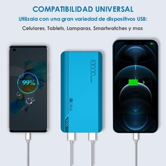 Imagen de Power Bank 1 Hora 10000 mAh Ultra Slim CON Lámpara incorporada Carga Rápida Azul