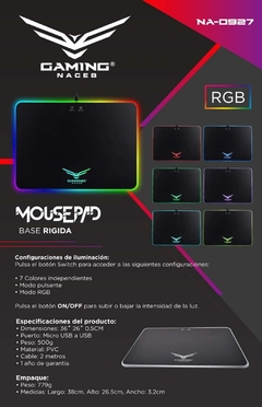 Mouse Pad Gamer Naceb Na-0927 / Iluminación RGB / 3 Modos de Color / Rígido de alta precisión - wildraptor videojuegos