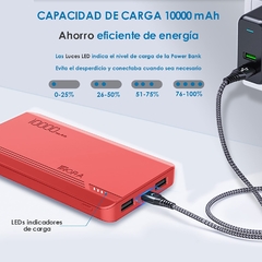 Power Bank 1 Hora 10000 mAh Ultra Slim CON Lámpara incorporada Carga Rápida Roja - tienda en línea