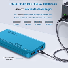 Power Bank 1 Hora 10000 mAh Ultra Slim CON Lámpara incorporada Carga Rápida Azul - wildraptor videojuegos