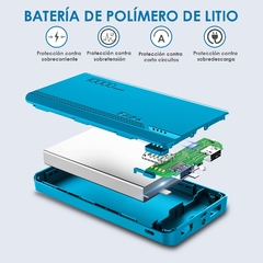 Power Bank 1 Hora 10000 mAh Ultra Slim CON Lámpara incorporada Carga Rápida Azul - tienda en línea