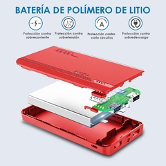 Power Bank 1 Hora 10000 mAh Ultra Slim CON Lámpara incorporada Carga Rápida Roja