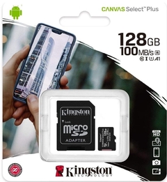 Kingston MicroSDXC Select Plus 128GB (Con Adaptador a SD) Clase 10, UHS-I, U1, V10 Lectura: 100MB/s (SDCS2/128GB)