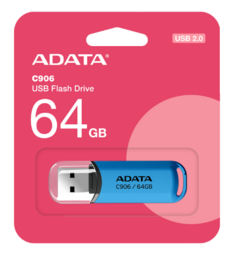 Memoria USB Adata C906, 64GB, USB 2.0, Lectura 30 MB/s, Escritura 8 MB/s, Blanco,Negro, Azul ,Rosa - wildraptor videojuegos