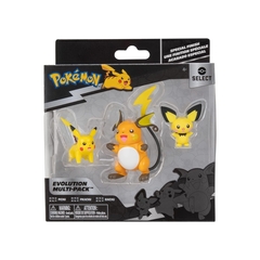 Paquete de 3 figuras Pokemon Select Evolution - Pichu, Pikachu y Raichu