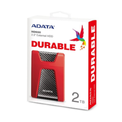 ADATA Disco Duro Externo HDD HD650, 2 TB, Rojo USB 3.1,Contra Polvo y Salpicaduras