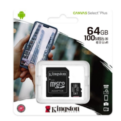Kingston MicroSDXC Select Plus 64GB (Con Adaptador a SD) Clase 10, UHS-I, U1, V10 Lectura: 100MB/s (SDCS2/64GB)