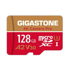 Gigastone - Tarjeta micro SD de 128 GB A1 V30 U3 C10 Clase 10 Tarjeta de memoria micro SDXC UHS-I con adaptador microSD a SD Cámara de vídeo 4K Ultra