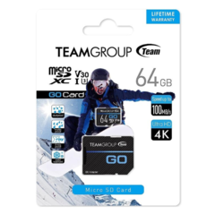 TEAMGROUP GO CARD 64GB MicroSDHC UHS-I U3 memory card with Adapter (for GO PRO and action cameras) TGUSDX64GU303