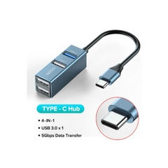 QOOVI-HUB TIPO C, con 4 puertos USB 3.0 Azul