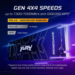 Kingston SSD Fury Renegade, 1000 GB, M.2 2280, NVMe PCIe Gen 4.0, Lectura: 7300MB/s y Escritura: 6000MB/s, SFYRS/1000G - tienda en línea