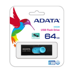 Memoria USB Adata UV220, 64GB, USB 2.0, Negro/Azul