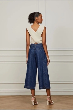 Calça Jeans wide cropped recortes lateral - loja online