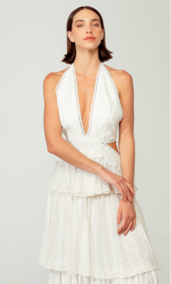 Vestido Seda Longo Bordado Branco - comprar online