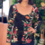 BLUSA PRETA FLORAL MANGAS LONGAS, TAM M