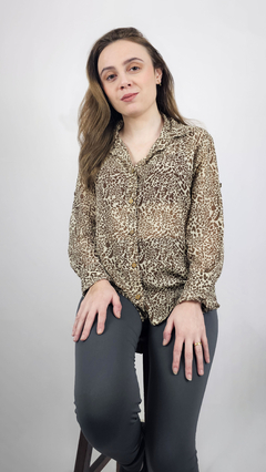 Camisa Social Feminina Animal Print Onça