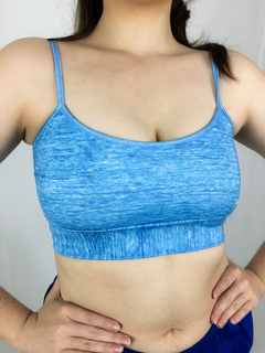 Top Feminino Fitness Azul Tie Dye Bojo Removível - Lojinha da Bis