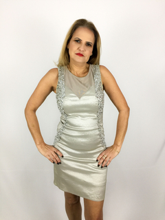 Vestido Tubinho De Festa Cetim Prata Cravejado - comprar online