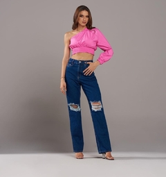 Calça wide leg jeans escuro na internet