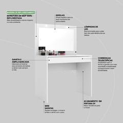 Penteadeira Camarim Atraente 91 cm 1 Gaveta c/ Espelho e LED - Demobile na internet