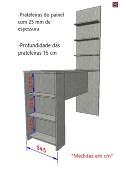 Bancada Mesa Gourmet Cozinha Pérola Concreto 1,50m c/ Painel - Linha SUPREMA Luciane - loja online