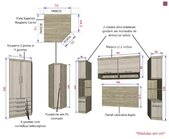 Guarda Roupa Dormitório Modulado Master Casal 1,58 m Queen Canto - Avelã Rústico e Ártico Rústico - Luciane M05 - comprar online