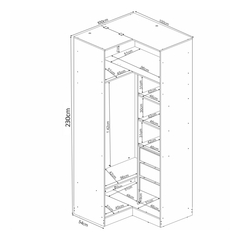 Guarda Roupa Dormitório Modulado Irlanda - Módulo Canto L 2 Portas c/ 3 Gavetas - Roupeiro Demobile - loja online