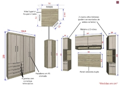 Guarda Roupa Dormitório Modulado Master Casal 1,58 m Queen Canto - Avelã Rústico e Ártico Rústico - Luciane M04 na internet