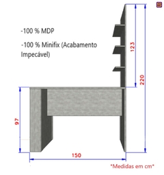 Imagem do Bancada Mesa Gourmet Cozinha Pérola Concreto 1,50m c/ Painel - Linha SUPREMA Luciane