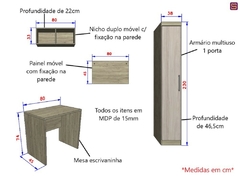 Mesa Escrivaninha c/ Armário Home Office Master - Avelã Rústico e Ártico Rústico - Luciane M01 na internet