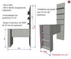 Bancada Mesa Gourmet Cozinha Pérola Concreto 1,50m c/ Painel - Linha SUPREMA Luciane - SeuMóvel.com | Onde seu lar é o que importa