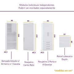 Guarda Roupa Dormitório Modulado Alpes Solteiro Canto c/ Bancada de Estudo - Roupeiro Luciane M04 - loja online