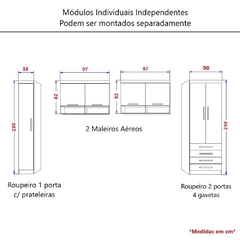 Guarda Roupa Dormitório Modulado Alpes Solteiro - Roupeiro Luciane M03 - loja online